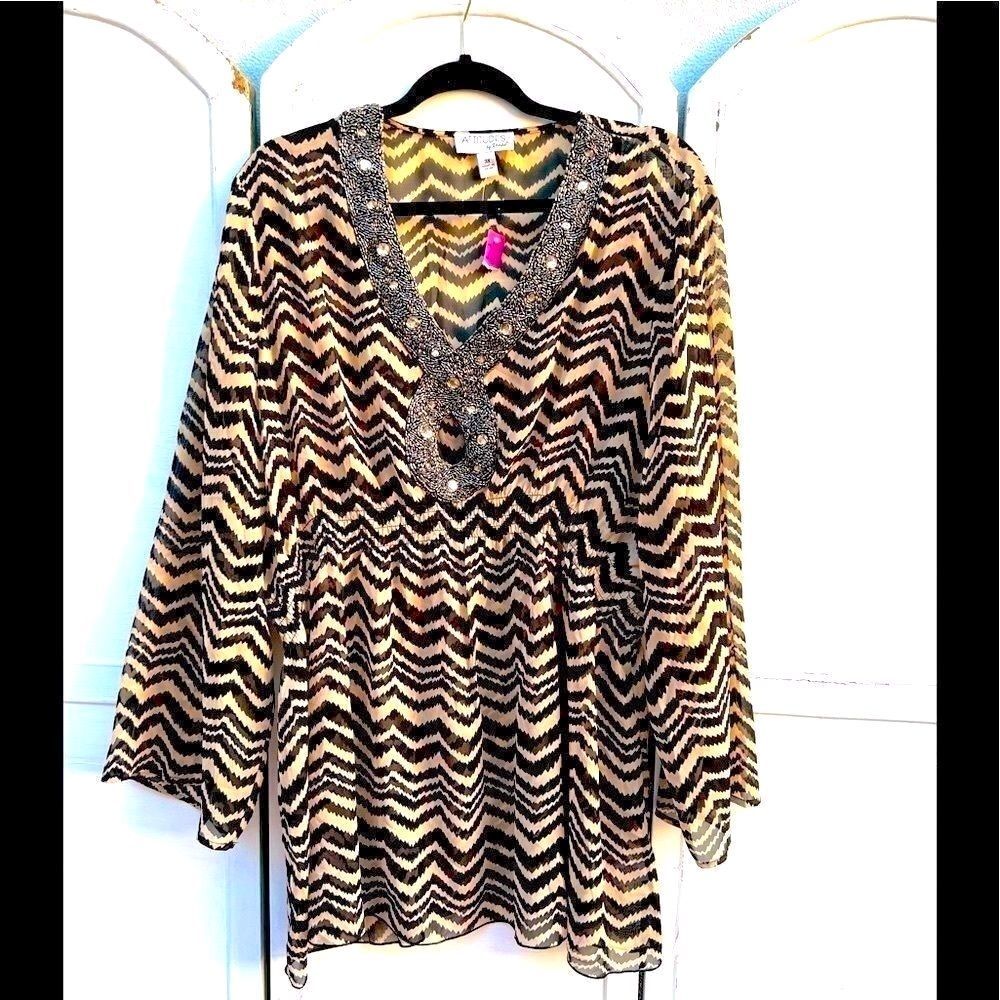 Attitudes By Renee Plus Size Geometric TunicBeads Aa3